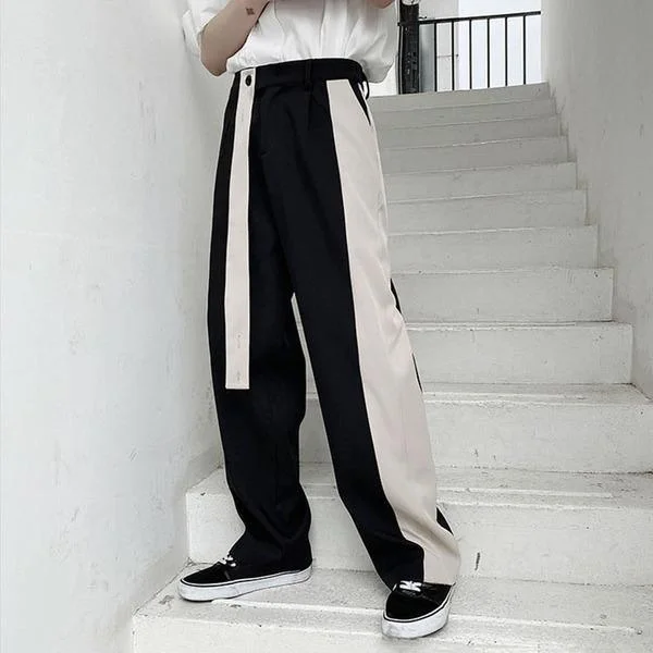 Contrast Color Splicing Bandage Pants Fashion Loose Casual Elastic Waist Women Pants Autumn and Winter The New