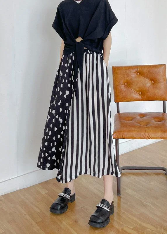 Diy Pockets Striped Patchwork Wide Leg Pants Trousers