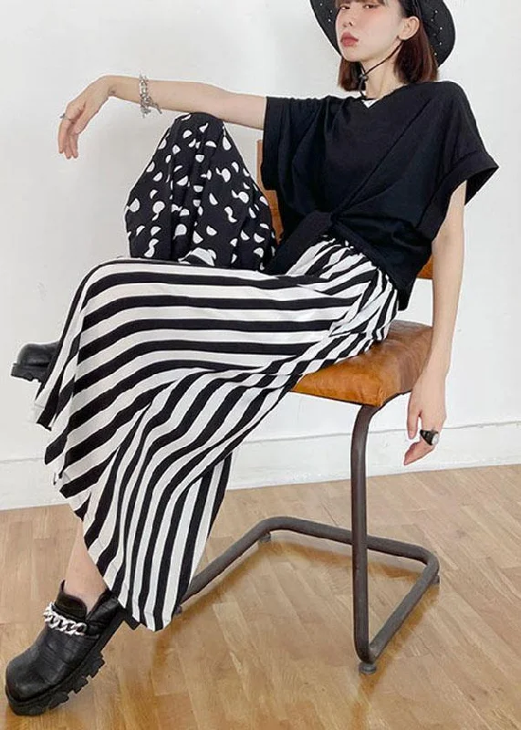 Diy Pockets Striped Patchwork Wide Leg Pants Trousers