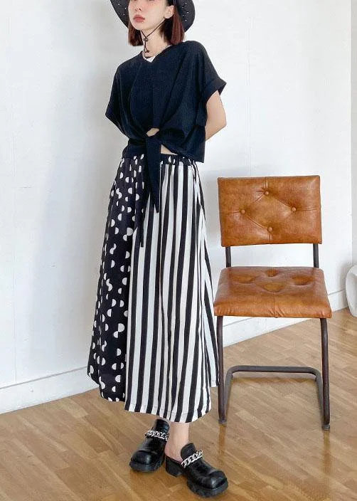 Diy Pockets Striped Patchwork Wide Leg Pants Trousers