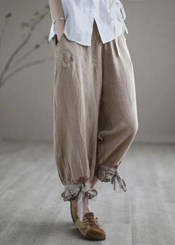 Diy Purple Casual Embroideried Summer Harem Linen Pants