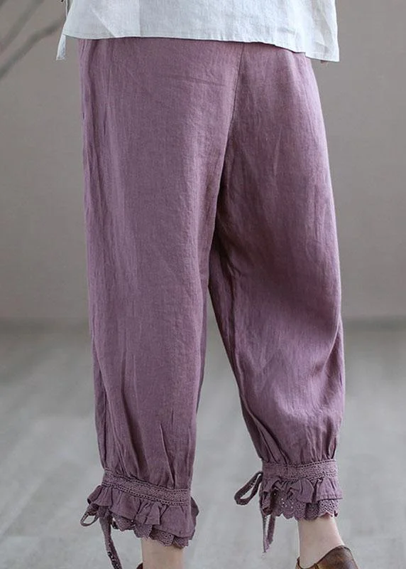 Diy Purple Casual Embroideried Summer Harem Linen Pants