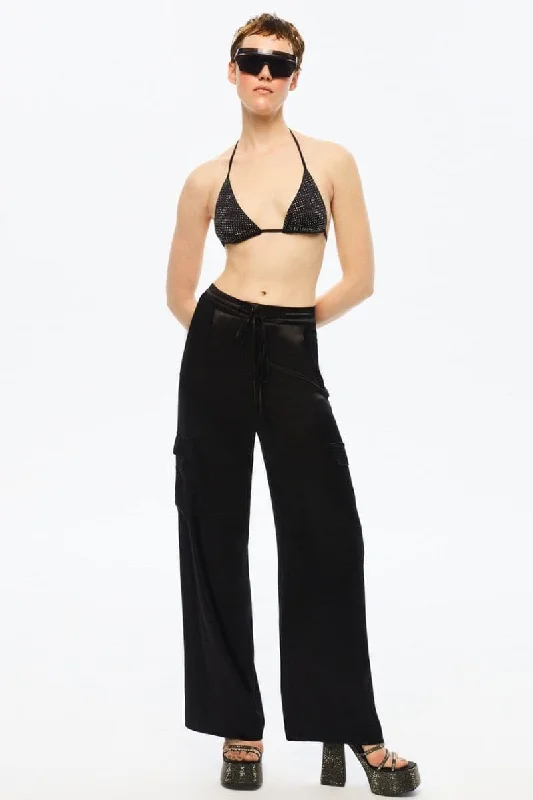 MIDNIGHT BLACK WIDE-LEG SATIN PANTS