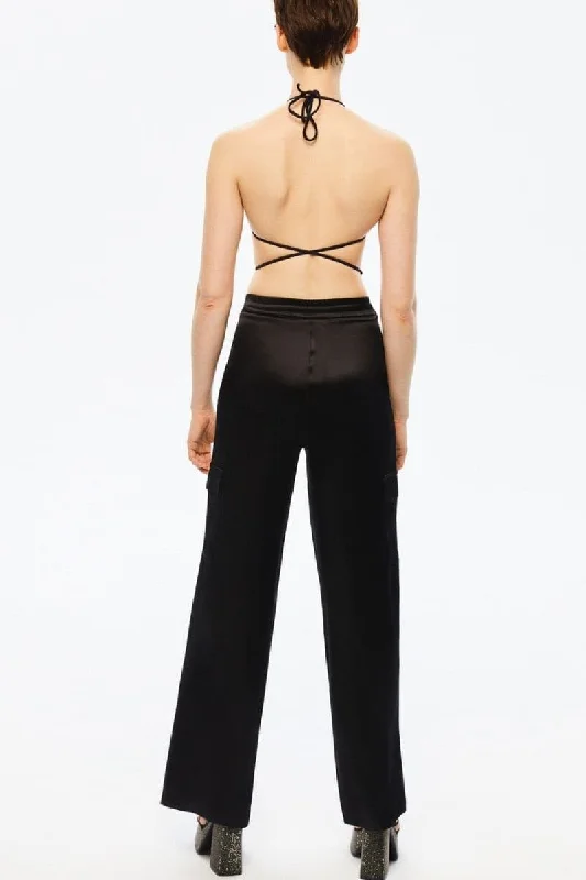 MIDNIGHT BLACK WIDE-LEG SATIN PANTS